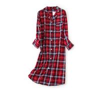 CHUNG Pijama de Noche para Mujer de Algodón Cepillado y Franela Camisón Largo Ropa de Noche Cálida y Gruesa para Invierno, Cuadros rojos, XXL