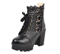 Chunky for Women Lace Up Gothic Ankle Booties Block Buckle Punk Shoes Punk Zipper Botas de tacón Alto