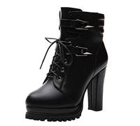 Chunky for Women Lace Up Gothic Ankle Booties Block Buckle Punk Shoes Punk Zipper Botas de tacón Alto