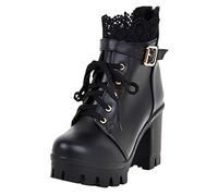 Chunky for Women Lace Up Gothic Ankle Booties Block Buckle Punk Shoes Punk Zipper Botas de tacón Alto