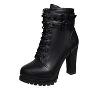 Chunky for Women Lace Up Gothic Ankle Booties Block Buckle Punk Shoes Punk Zipper Botas de tacón Alto