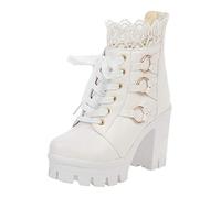 Chunky for Women Lace Up Gothic Ankle Booties Block Buckle Punk Shoes Punk Zipper Botas de tacón Alto