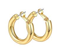 Chunky Open Hoops Pendientes Joyas para Mujeres Niñas Rizado Completo Cabello Acortar (Z08-Gold, 25mm)