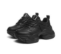 Chunky Platform Sneakers for Women - Fashionable and Versatile Casual Sports Shoes with Thick Soles, Height Boost, and Lace-up Design,Black-34