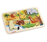 Janod - Chunky Puzzle - Puzle de Madera 7 piezas, Animales del Zoológico - Motricidad Fina Concentración - Desde 18 Meses, J07022