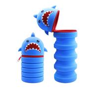 CHUNLINLAODA Kawaii Estuche Escolar de Silicona Blanda 2 en 1, Estuche para lápices Tiburón, Estuche Vertical De Silicona, Estuche Papeleria de Cremallera, para Lápices de Colores Rotuladores Niños