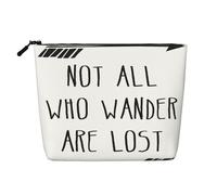 CHUNMINW Bolsa de cosméticos con cremallera para mujer, con cremallera, organizador impermeable para cosméticos y artículos de aseo personal, con texto en inglés "Not All Who Wander Are Lost", Negro