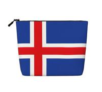 CHUNMINW Bolsa de cosméticos con estampado de la bandera de Islandia para mujer, bolsa de maquillaje con cremallera, bolsa de aseo de viaje, organizador impermeable, Negro -, Talla única