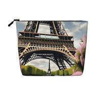 CHUNMINW Bolsa de cosméticos con estampado de la Torre Eiffel de París para mujer, bolsa de maquillaje con cremallera, bolsa de aseo de viaje, organizador impermeable, Negro -, Talla única