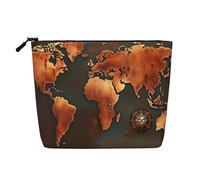 CHUNMINW Bolsa de cosméticos con estampado de mapa del mundo de óxido para mujer, bolsa de maquillaje con cremallera, bolsa de aseo de viaje, organizador impermeable, Negro -, Talla única