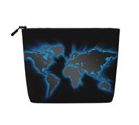 CHUNMINW Bolsa de cosméticos con estampado de mapa del mundo para mujer, bolsa de maquillaje con cremallera, bolsa de aseo de viaje, organizador impermeable, Negro -, Talla única