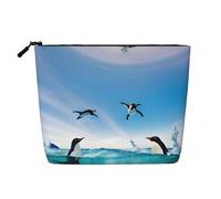 CHUNMINW Bolsa de cosméticos con estampado de pingüino feliz en el agua para mujer, bolsa de maquillaje con cremallera, organizador impermeable, Negro -, Talla única