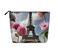CHUNMINW Bolsa de cosméticos con estampado de Torres Eiffel de París con diseño de flores para mujer, bolsa de maquillaje con cremallera, bolsa de aseo de viaje, organizador impermeable, Negro -,
