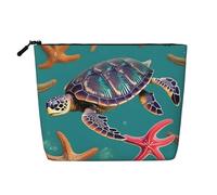 CHUNMINW Bolsa de cosméticos con estampado de tortuga marina y estrellas de mar para mujer, bolsa de maquillaje con cremallera, bolsa de aseo de viaje, organizador impermeable, Negro -, Talla única