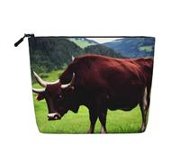 CHUNMINW Bolsa de cosméticos con estampado marrón de vaca suiza real para mujer, bolsa de maquillaje con cremallera, organizador de cosméticos de viaje, impermeable, Negro -, Talla única