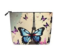 CHUNMINW Bolsa de cosméticos romántica con estampado Eiffel de París para mujer, bolsa de maquillaje con cremallera, organizador impermeable, Negro -, Talla única