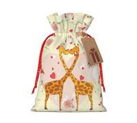CHUNMINW Bolsa de regalo de cumpleaños con estampado de flores y corazón de jirafa, bolsa de lona portátil con cordón para fiesta de Navidad, 1 pieza pequeña