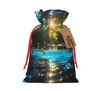 CHUNMINW Bolsa de regalo de cumpleaños con estampado de mariposa azul, bolsa de regalo portátil con cordón para fiesta de Navidad, 1 pieza mediana