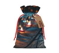 CHUNMINW Bolsa de regalo de cumpleaños con estampado de velas de piedras, bolsa de lona portátil con cordón para fiesta de Navidad, 1 pieza pequeña