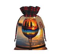CHUNMINW Bolsa de regalo personalizada con cordón para mujer, diseño de copa de vino de puesta de sol, para fiesta de Navidad, boda, San Valentín, 1 pieza