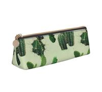 CHUNMINW cactus. Estuche minimalista triangular de cuero, organizador de cosméticos con impresión completa para viajes y trabajo