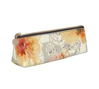 CHUNMINW Estuche de piel triangular minimalista con estampado de flores amarillas claras, organizador de cosméticos con impresión completa para viajes y trabajo, Blanco, One Size, Elegante