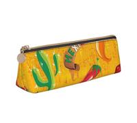 CHUNMINW Estuche de piel triangular minimalista con estampado de sombrero de cactus y chile, organizador de cosméticos con impresión completa para viajes y trabajo