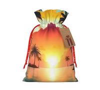 CHUNMINW Sunrise - Bolsa de regalo de cumpleaños con estampado de isla de palmeras tropicales, bolsa de lona con cordón para fiesta de Navidad, 1 pieza pequeña