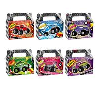 CHUNNIN 24 cajas de regalo de camión monstruo, decoración de fiesta de cumpleaños, camiones, caja de regalo de papel temática, bolsas de regalo para niños, niñas, cumpleaños, baby shower, decoración
