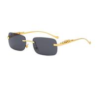 CHUNNUAN Gafas de sol rectangulares sin montura de metal vintage con cabeza de leopardo para mujeres y hombres, color dorado y negro