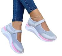 CHUNNUAN Tenis de verano para mujer, con plataforma de malla transpirable, con velcro, vulcanizados, para caminar, estilo casual, color gris, 41