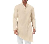 CHUNOTU - Bata musulmana para hombre, bata islámica Abaya, dobladillo irregular, vestido tipo túnica de verano, transpirable, ropa africana, caqui, M