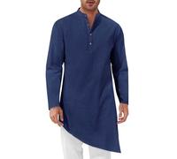 CHUNOTU - Bata musulmana para hombre, bata islámica Abaya, dobladillo irregular, vestido tipo túnica de verano, transpirable, ropa africana, azul marino, M