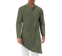 CHUNOTU - Bata musulmana para hombre, bata islámica Abaya, dobladillo irregular, vestido tipo túnica de verano, transpirable, ropa africana, Ejercito Verde, M