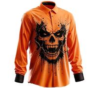 CHUNOTU - Camiseta de manga larga para hombre, diseño de calavera de calabaza, con botones, A03-caqui, XL