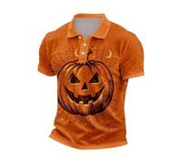 CHUNOTU - Polo de manga corta para hombre, diseño de calabaza, con cuello de botón, A02-naranja, M