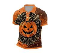 CHUNOTU - Polo de manga corta para hombre, diseño de calabaza, con cuello de botón, A03-naranja, 3XL