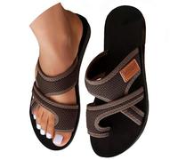 CHUNOTU - Sandalias y chanclas para mujer, de ajuste ancho, con soporte de arco ortopédico, de malla, transpirables, sin cordones, zapatos planos para caminar, A02 Coffee 1, 42 EU