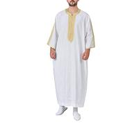 CHUNOTU - Túnica estilo caftán para hombre, diseño de retazos islámicos, para descansar, Abaya, musulmanes, vestidos tipo túnica para verano, ropa africana transpirable, blanco, XL