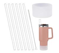 Chunyee Bota de silicona compatible con vaso Stanley Adventure de 40 onzas con popotes de repuesto, pajitas de plástico reutilizables con cepillo de limpieza compatible con Stanley de 20 y 30 onzas