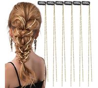 Chunyin 6 cadenas de pelo con diamantes de imitación para mujer, accesorios de joyería para el cabello, clips de extensiones de cristal, pasadores dorados plateados para trenzas (oro brillante)