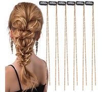 Chunyin 6 cadenas para el cabello con diamantes de imitación para mujer, accesorios de joyería para el cabello, clips de extensiones de cristal, pines dorados plateados para trenzas (oro rosa)