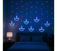 CHUOZI Diwali - Guirnalda de luces 12 Diya 138 LED, funciona con pilas, decoración de habitación india para ventana de pared