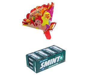 Chupa Chups Caramelo con Palo de Sabores Variados, 19 x 12g + Smint Tin Eucalipto, Caramelo Comprimido Sin Azúcar - 12 unidades de 35 gr. (Total 420 gr.)