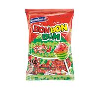 Chupa con chicle BON BON BUM sandia 100 UDS Disfruta de la icónica experiencia del dulce más querido: la chupeta Bon Bon Bum sabor Sandía. Esta presentación de 100 unidades es ideal para fiestas,