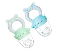 Chupete alimentador de alimentos para bebés, 2 unidades, de silicona suave verde azulado con cubierta de polvo, coordinación de movimientos para bebés de 4 meses y más, seguro y fácil de limpiar