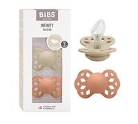 Chupete anatómico BIBS Infinity, paquete de 2, sin BPA, tetina anatómica de silicona, Pezonera anatómica. Silicona, Hecho en Dinamarca, Talla 2 (6-18 meses), Vanilla/Peach