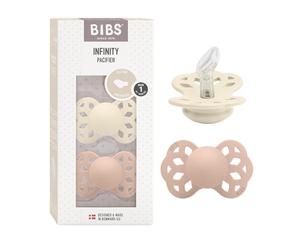 Chupete anatómico BIBS Infinity, paquete de 2, sin BPA, tetina anatómica de silicona, Pezonera anatómica. Silicona, Hecho en Dinamarca, Talla 1 (0-6 meses), Ivory/Blush