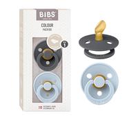 Chupete BIBS Colour Anatomical, paquete de 2, chupete sin BPA, Pezonera anatómica. Látex natural, Hecho en Dinamarca. Talla 1 (0-6 meses), Iron/Baby Blue