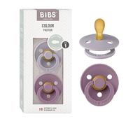 Chupete BIBS Colour, paquete de 2, chupete sin BPA, Tetina con forma simétrica. Látex natural, Fabricado en Dinamarca/UE. Talla 1 (0-6 meses), Fossil Grey/Mauve